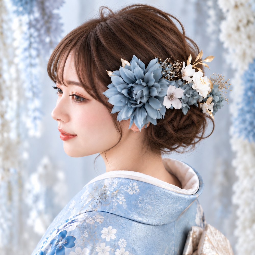 くすみブルーとラベンダーカラーの髪飾り No.RB13の髪飾り