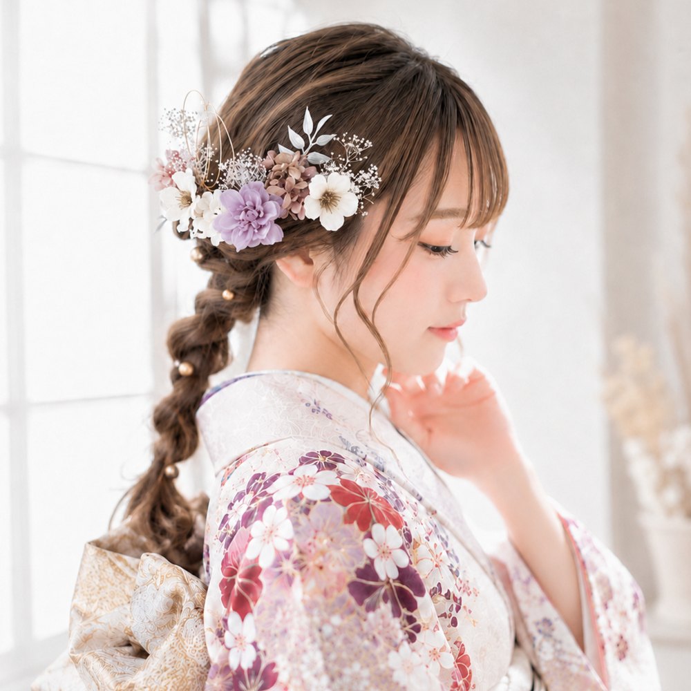 クリア×くすみピンクと林檎の花の髪かざり No.CP34の髪飾り