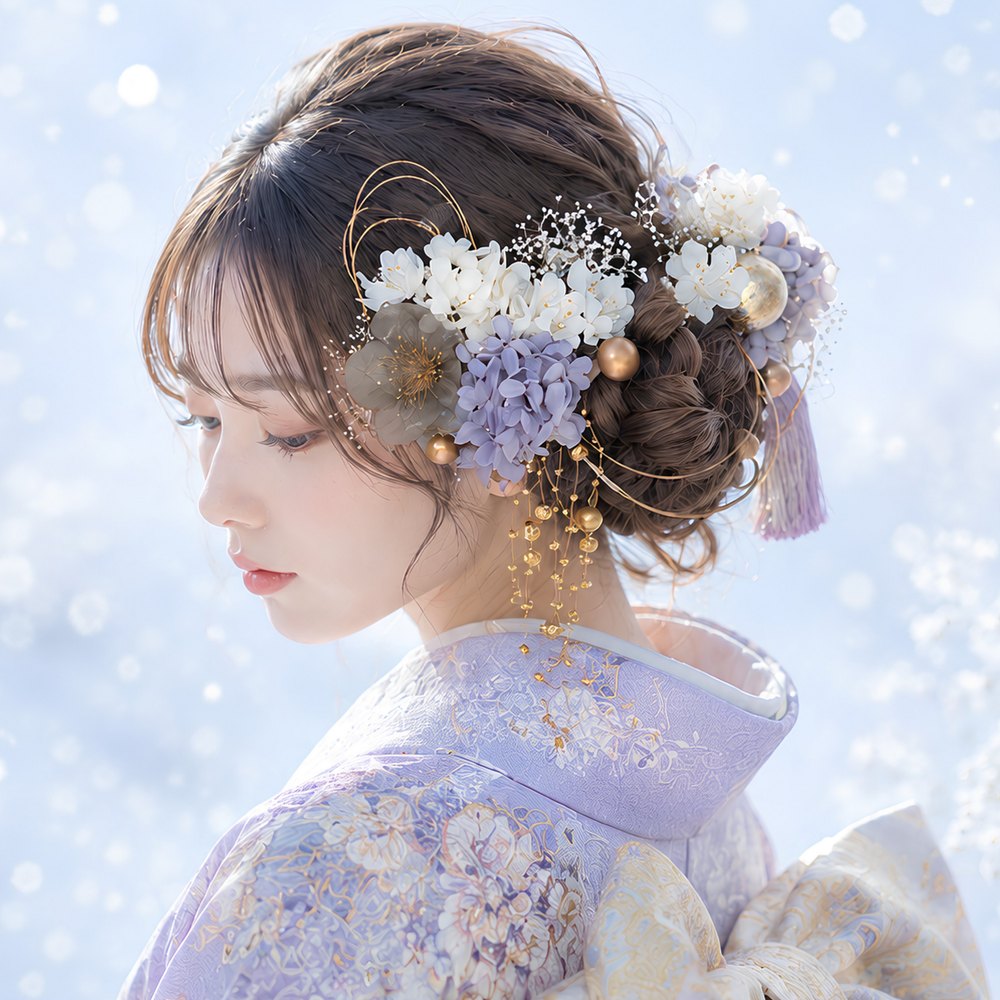 薄紫×枝垂れパール No.CP67の髪飾り