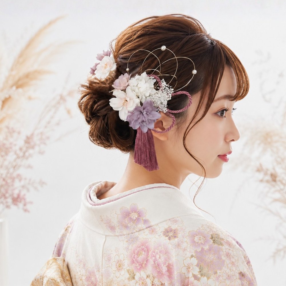 桜とピンクタッセルの髪飾り No.TP14の髪飾り