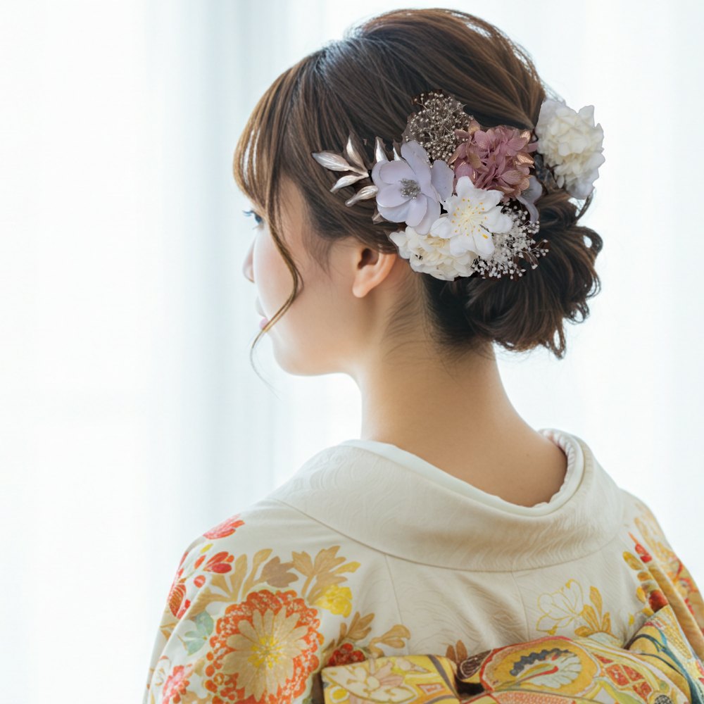 くすみピンクとミスティーラベンダー No.RP85の髪飾り