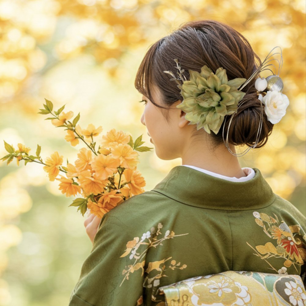 煌めくダリアと桜の髪飾り No.K88の髪飾り