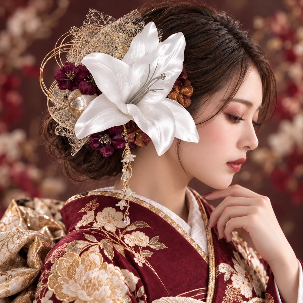 白銀のユリと深紫の花雫 No.PL52の髪飾り